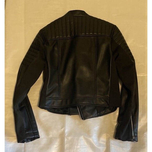 Zara Black Faux Leather Biker Zipper Jacket Women’s Size Small - Picture 5 of 8